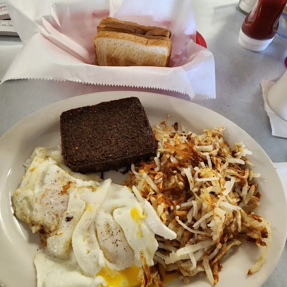 2 Eggs over Easy Hashbrowns and Livermush with Toast