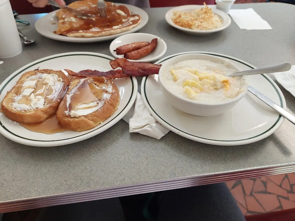 French Toast with Bacon Sausage Grits Scrambled Egg